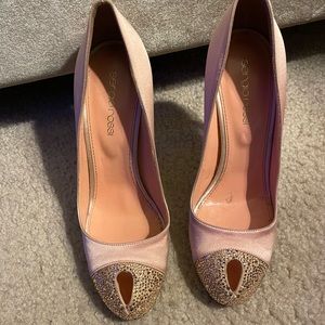 Sergio Rossi peach satin rhinestone heels